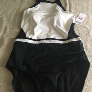 High neck Jantzen black and white swimsuit.